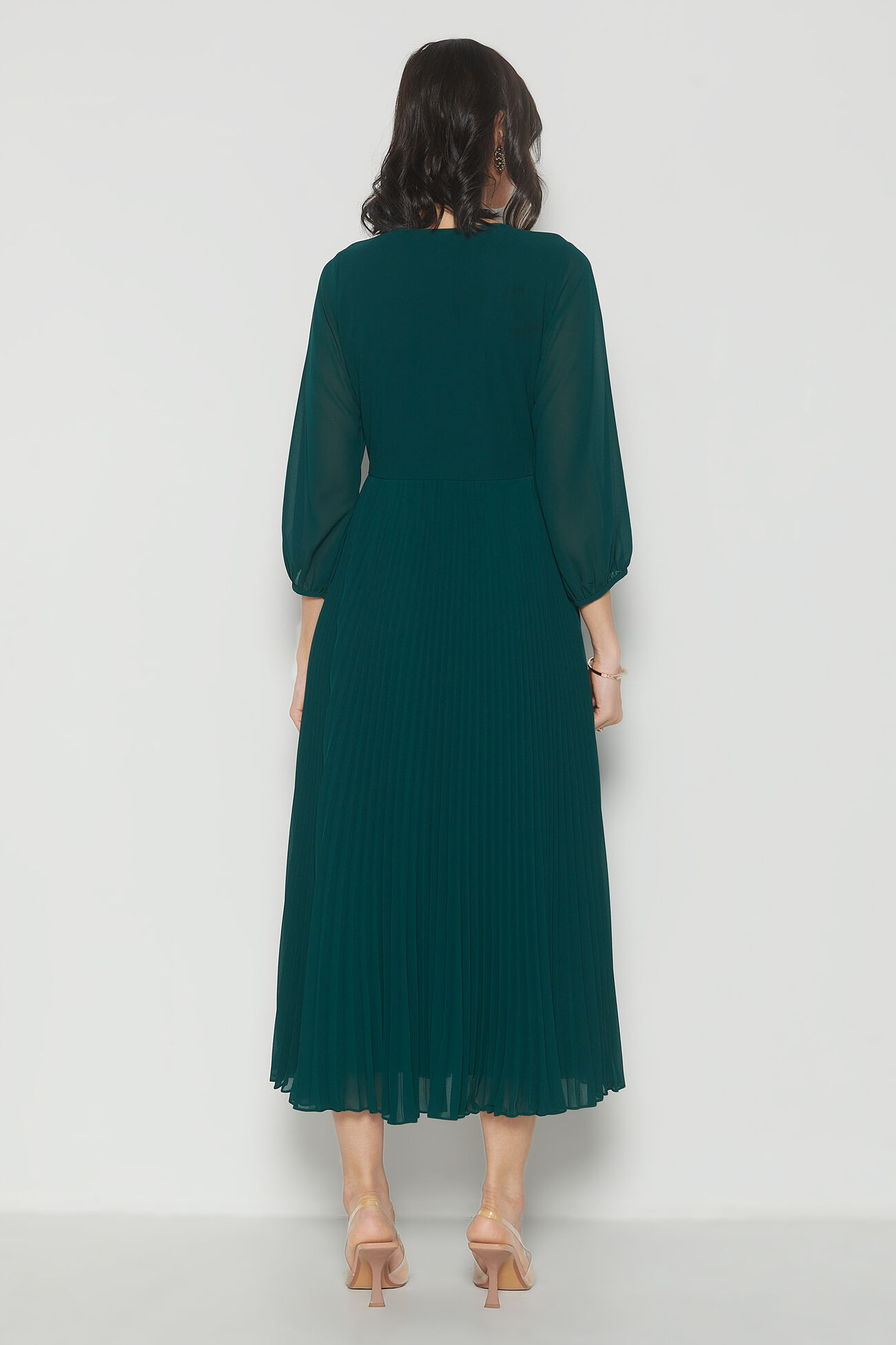 Aubergine Solid Flared Dress, Green, image 5